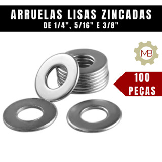 Arruela Lisa Zincada - 100 Peças (1/4", 5/16" e 3/8") em Oferta na Shopee