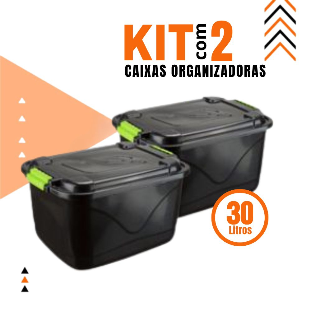 Kit 2 Caixas Organizadora  30l Grande C/Tampa e Trava Cesto para Brinquedos e Multiuso em Oferta na Shopee