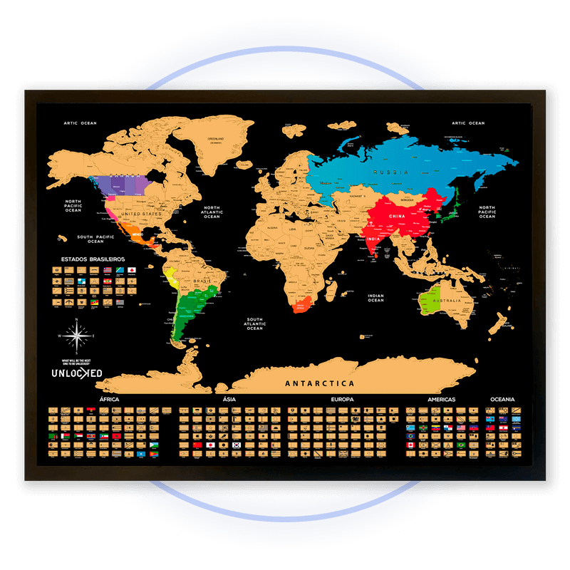Mapa Mundi de Raspar |Unlocked Brasil| Sem moldura| 94X60CM |Mapa de Viagens|Raspadinha| Scratch Map