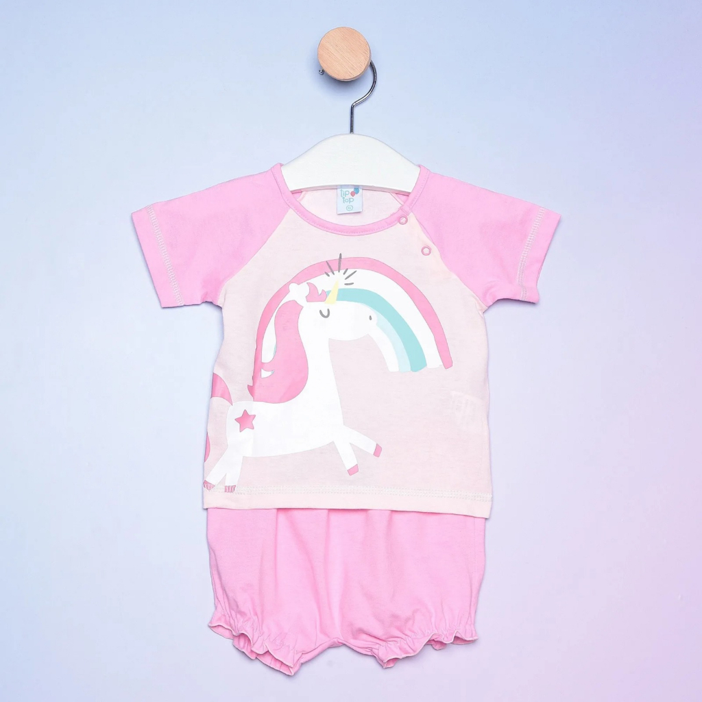 Pijama Infantil Unicórnio Rosa TIP TOP | Pijama de bebê (Tamanho M, G ou E)