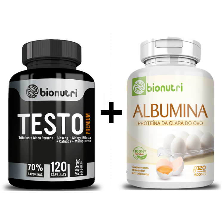 Kit Testo Premium + Albumina 120 Cápsulas Bionutri