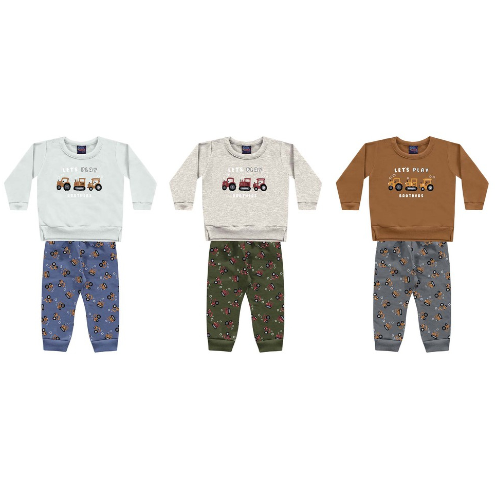 Conjunto Moletom Flanelado Menino Infantil Blusa + Calça Estampada REF. 08152