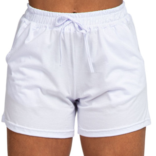 Short Feminino Malha Algodão Confortável, Branco, Universo Básico em Oferta na Shopee