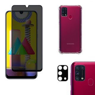 KIT Samsung Galaxy M31 | Película de Privacidade 3D - Capa Capinha Anti Impacto - Película da Câmera 3D