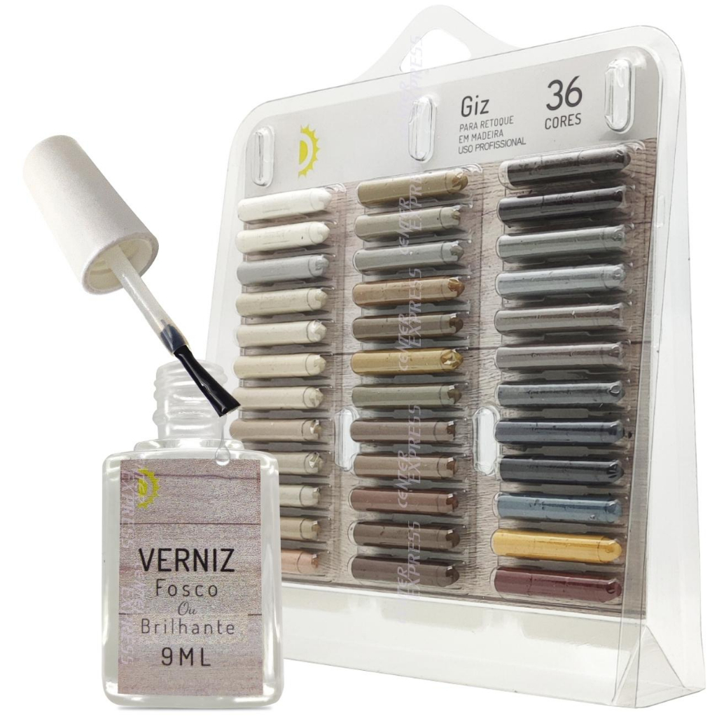 Kit Correção De Riscos Em Móveis Mdf E Piso Laminado Com 36 Cores + Verniz