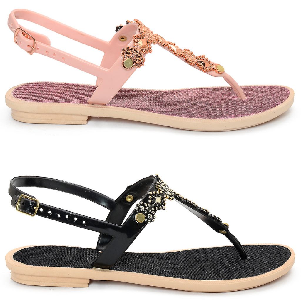 Kit Dois Pares De Sandália Glitter Feminina Rasteira Super Leve Elegante