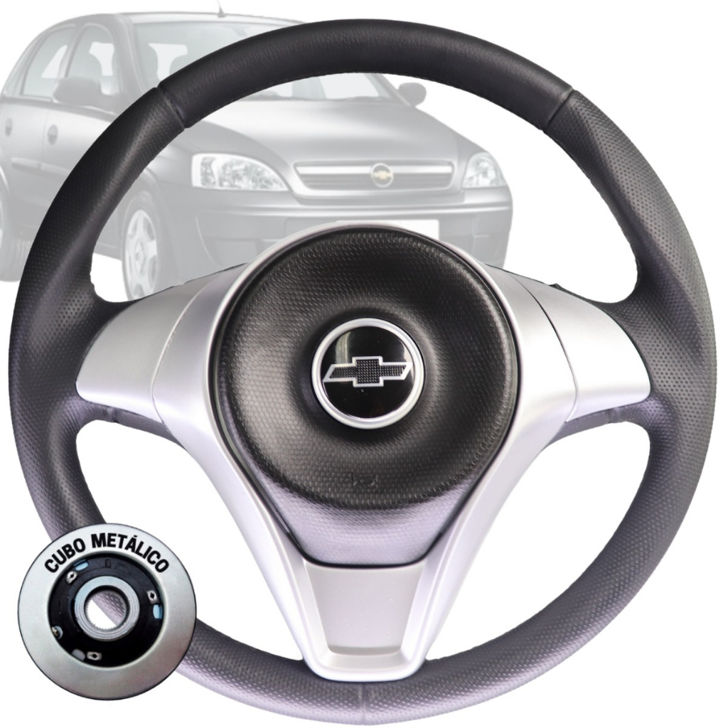Volante Esportivo Palio Prata Para GM Preto Corsa Classic Super Wagon Millenium