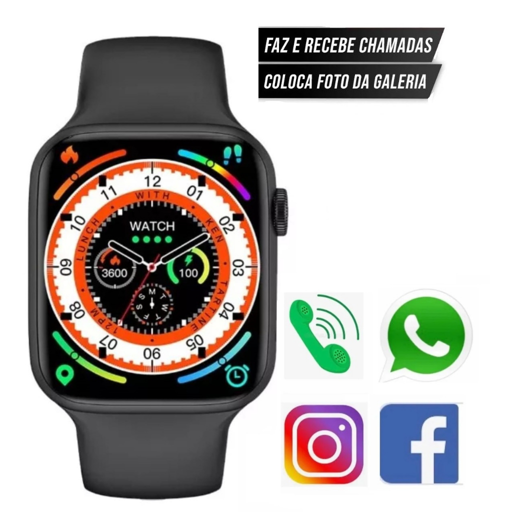 Relógio Masculino Feminino Preto Iwo14 Troca Foto Faz Ligação Digital Smartwatche