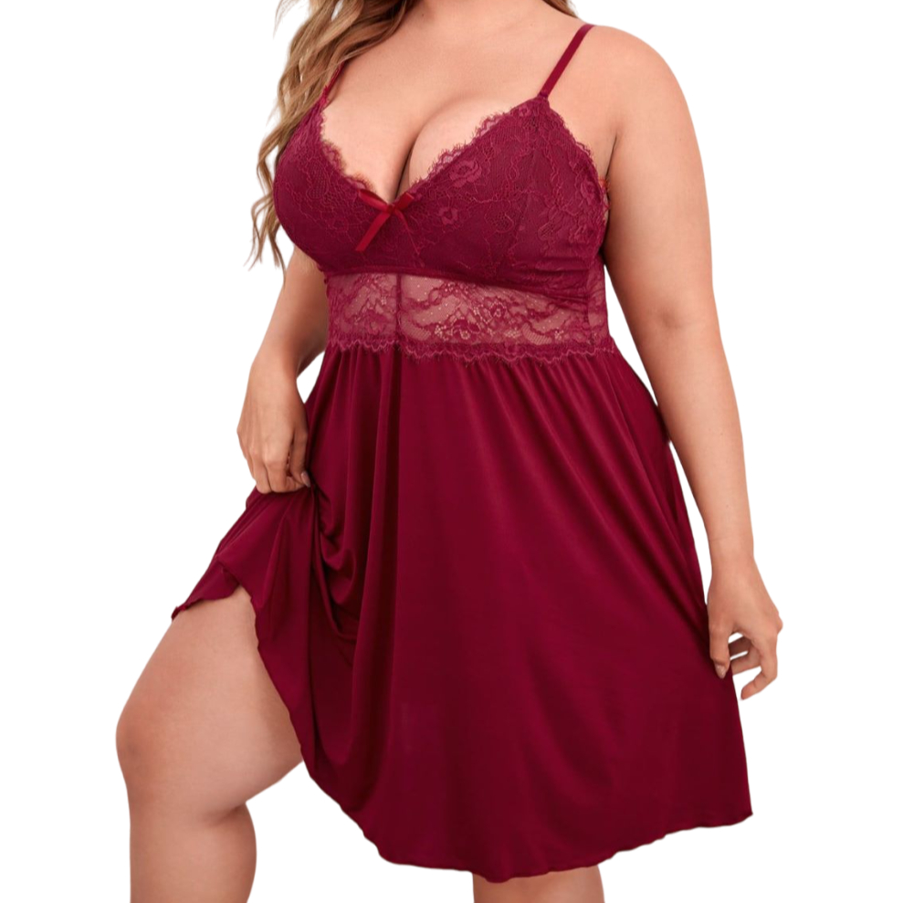 Camisola Plus Size Sensual Sem Bojo Detalhe em Renda Lingerie Feminina Pijama Sexy Linha Noite