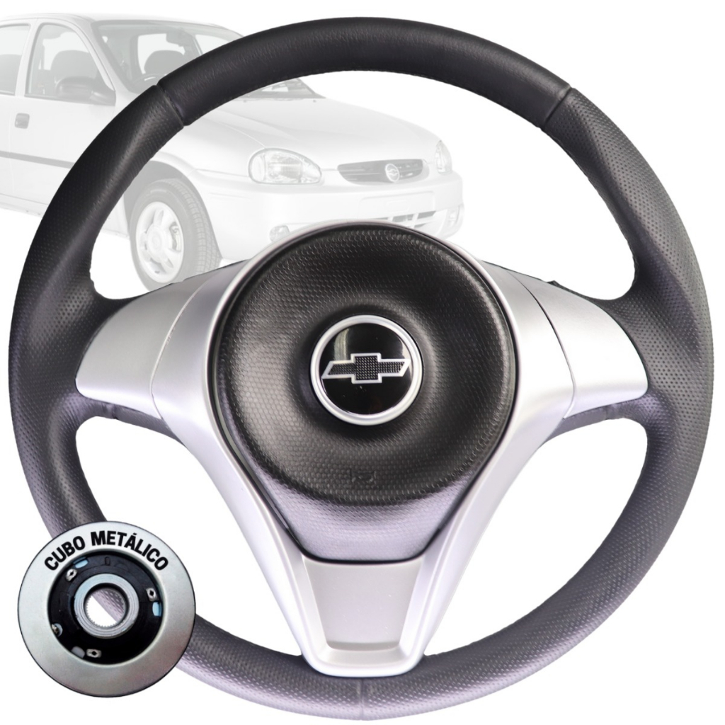 Volante Esportivo Palio Prata  Para GM Preto Corsa Joy Premium Frente Montana