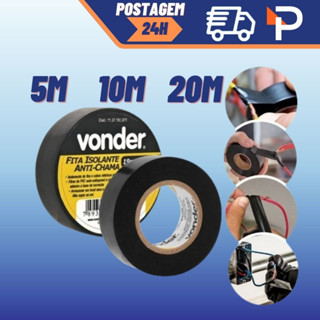 Fita Isolante Preta 19mm 5M 10M 20M Vonder em Oferta na Shopee