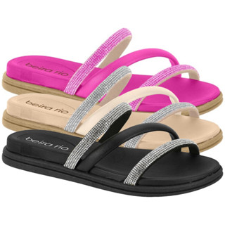 Sandalia Beira Rio Feminina Papete Rasteirinha Strass Pedraria Tiras Original