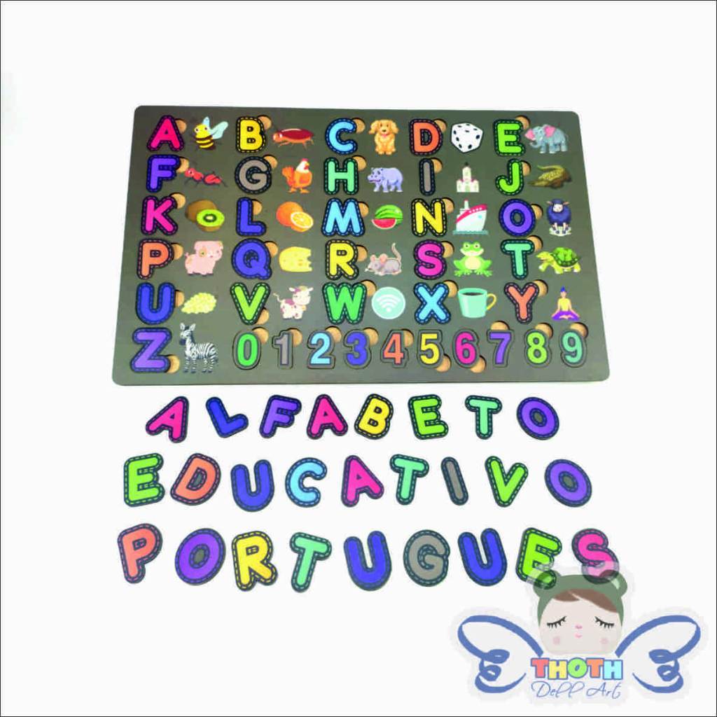 Alfabeto + numero em mdf, aprenda brincando educativo Didático Pedagógico Montessoriano