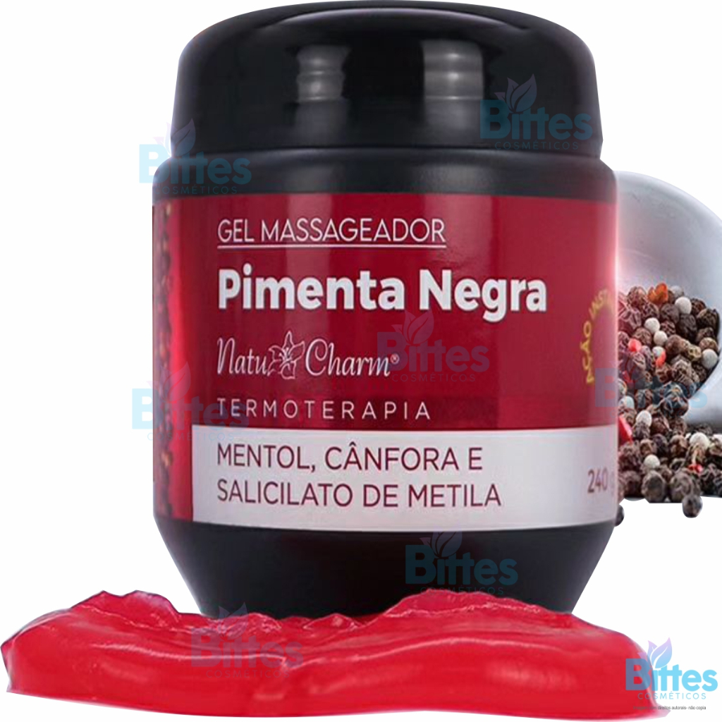GEL MASSAGEADOR PIMENTA NEGRA NATU CHARM COSMÉTICOS CORPORAL MUSCULAR ALIVIO
