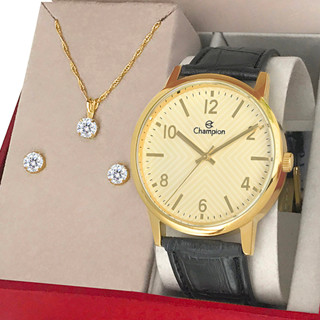 Relógio Feminino Dourado Champion Original 1 Ano de Garantia Couro