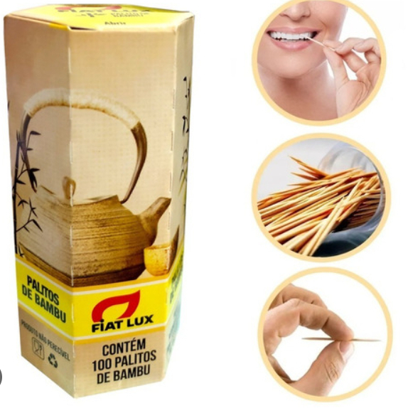 Palito de Dente  Roliço Bambu  ou Madeira Fiat Lux 100 unds Para Uso Alimentício e Manicure
