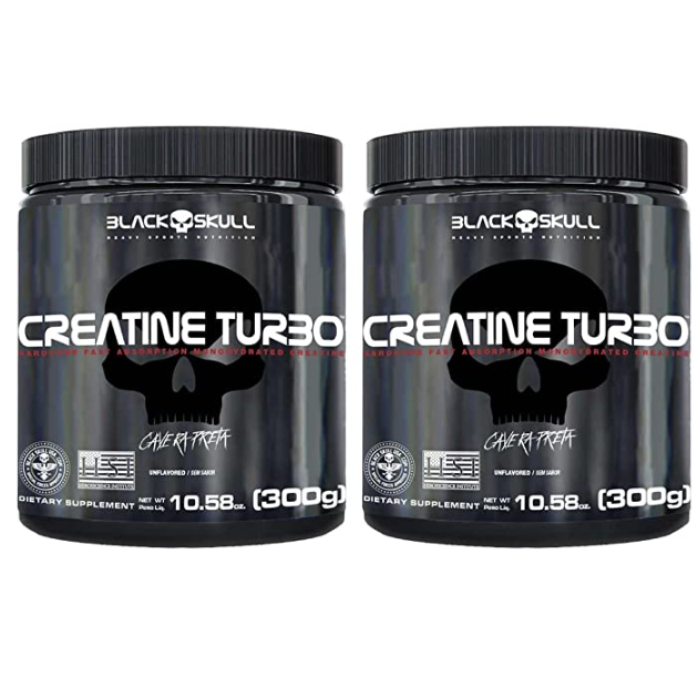 Kit 2X Creatine Turbo Suplemento Alimentar Black Skull 300g Caveira Preta Creatina Monohidratada Sem Sabor