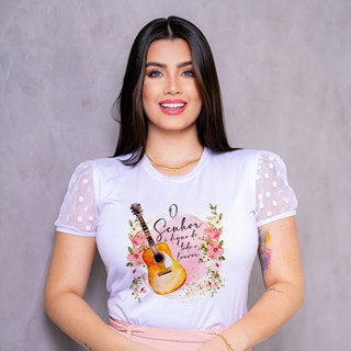 Blusa T-Shirt Manga de Tule - Cristã Evangélica