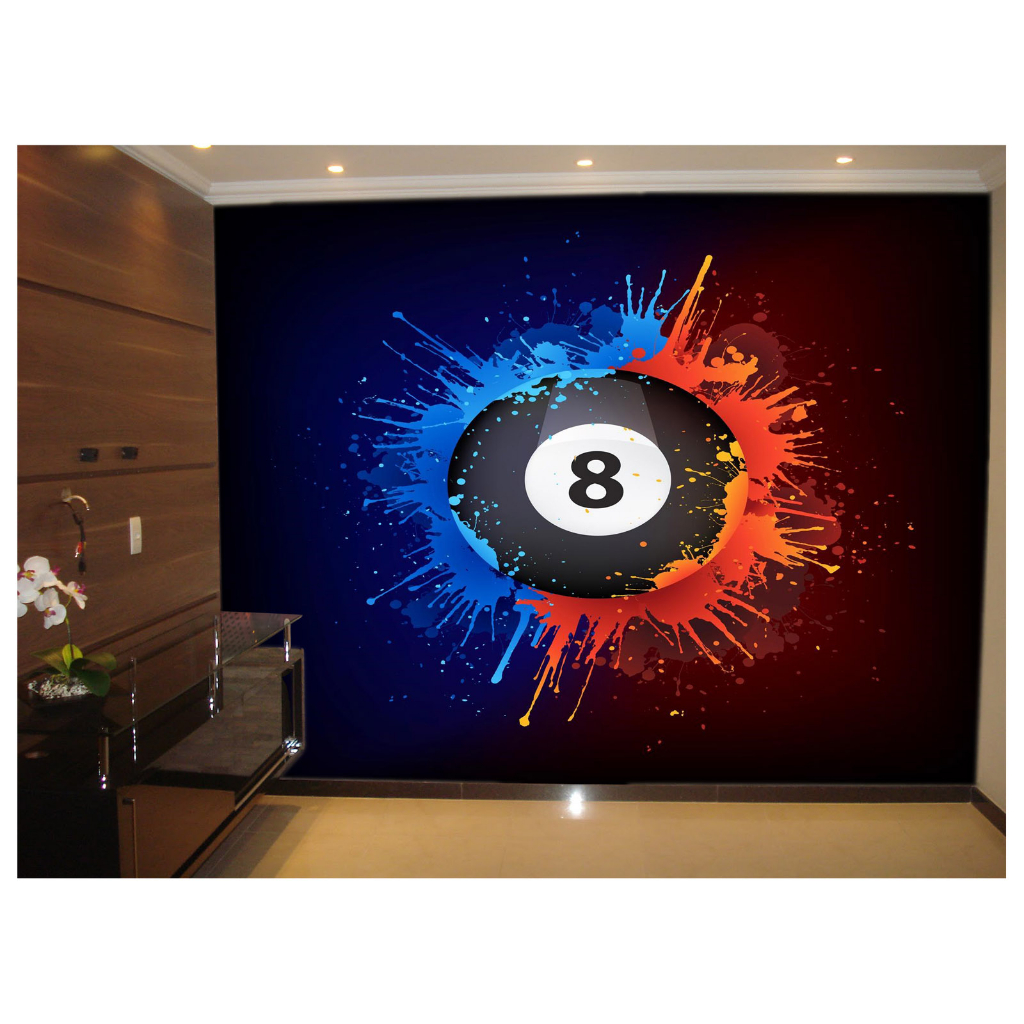Papel de Parede - Adesivo Decorativo - Painel Fotográfico Decoração 3D Sala Salão de Jogos Sinuca Bola 8 - JCS001