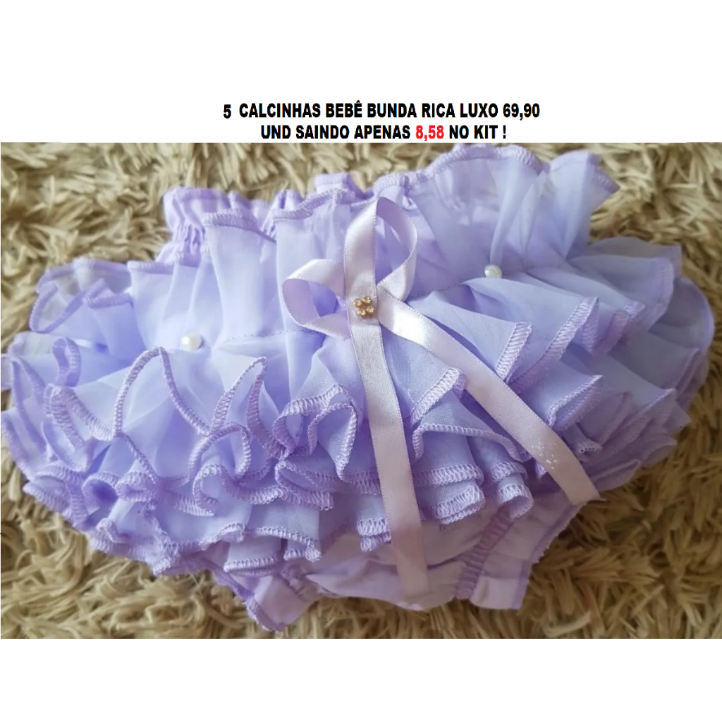 KIT ATÉ 5 CALCINHA BUNDA RICA COM RENDA, INFANTIL, RN, ENXOVAL, RECEM NASCIDO KITS, INFAN