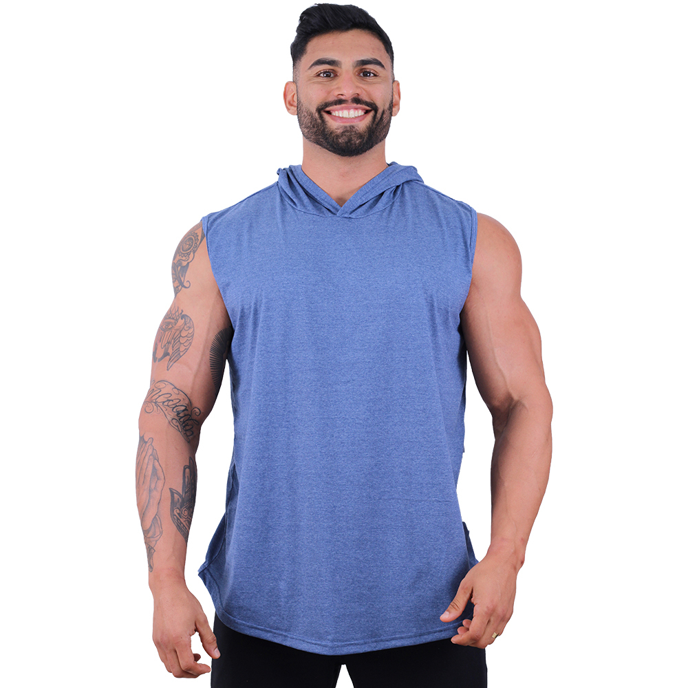 Regata Machão Com Capuz Longline MXD Conceito Cor Lisa Musculação Academia Lazer Casual Preta Branca