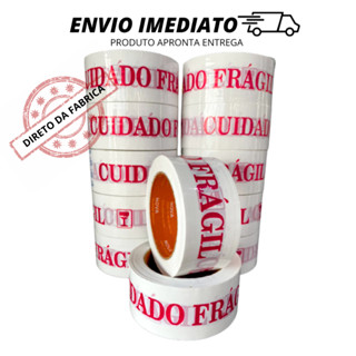 10 ROLOS DE FITA ADESIVA CUIDADO FRAGIL 48MM X 100 METROS Fita branca Impressa Personalizada Cuidado Frágil Vermelho Fragil 48x100m Rolo 4.8 cm em Pvc De Alta Qualidade Tipo Adesivo Durex Para Fechar caixa Empacotamento Lacre Inviolavel Proteção Segurançã