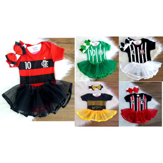Roupa de Bebe Times Body Temático Fantasia Infantil Futebol kit