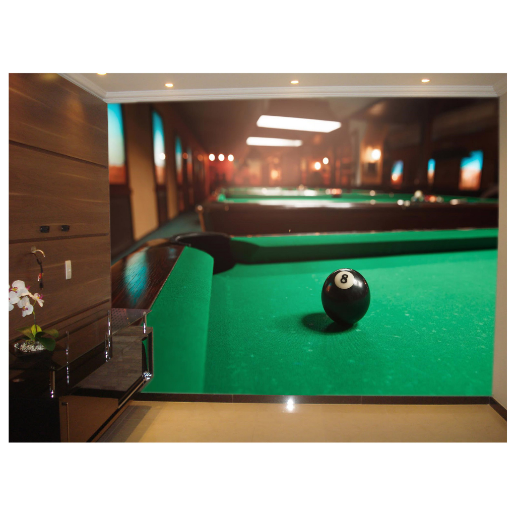 Papel de Parede - Adesivo Decorativo - Painel Fotográfico Decoração 3D Sala Salão de Jogos Sinuca Bilhar Bola 8 - JCS027