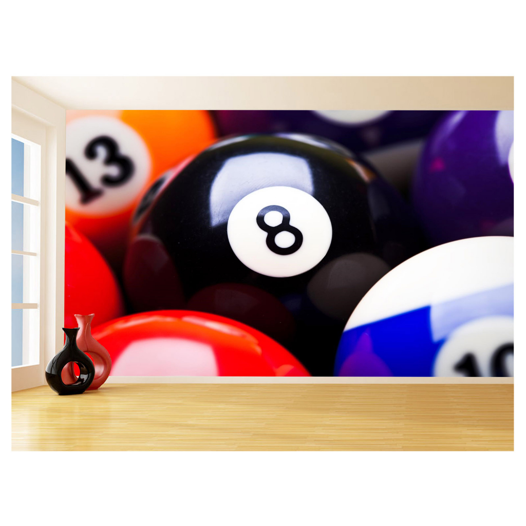 Papel de Parede - Adesivo Decorativo - Painel Fotográfico Decoração 3D Sala Salão de Jogos Sinuca Bilhar Bola 8 - JCS037