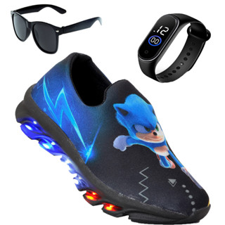 Kit Tenis Led Infantil Sonic + Oculos Relogio Meninos Envio Imediato Novo