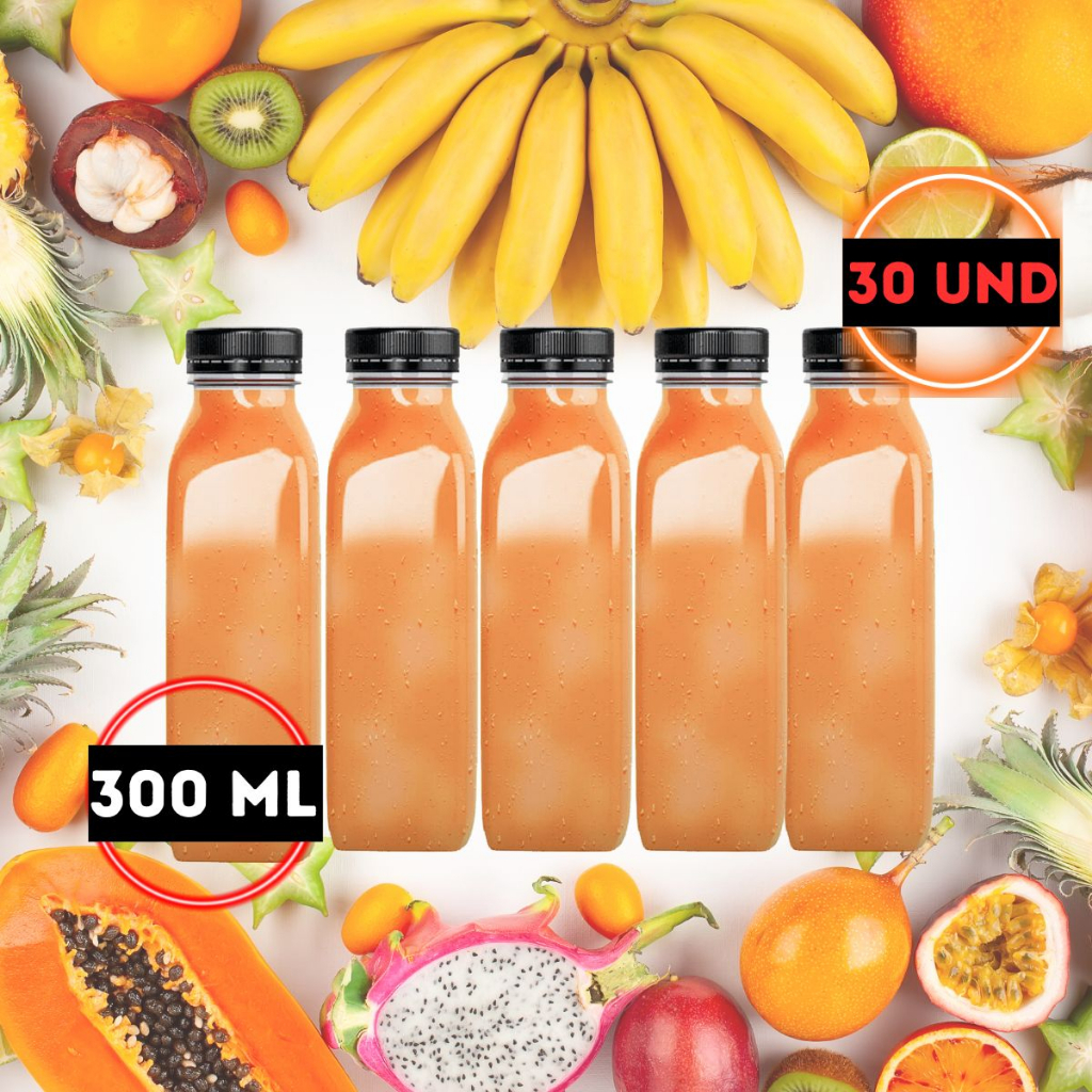 30 Garrafa pet Plástica Cristal 300ml Tampa com lacre Suco Caldo de cana Chocolate Quente Kombucha delivery