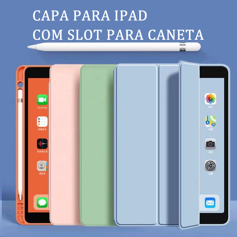 Case Capa Com Função Flip para iPad 7 8 9 10.2 Pol Com Slot para Caneta