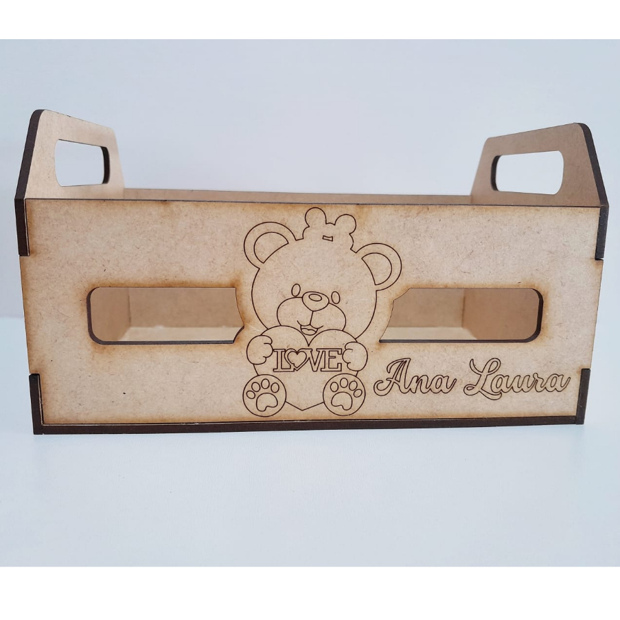 Kit 10 Caixotinhos 18x12x10 Modelo Ursinho com Nome Gravado - Feliz Dia das Mâes - Dia dos Namorados - Pascoa - mini caixote Cestinha Cesta caixas de feira MDF - Presentes Datas Especiais Lembrancinha Maternidade
