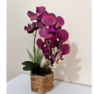 Orquídea 3d Artificial Em Vaso de Madeira Arranjo Decoração