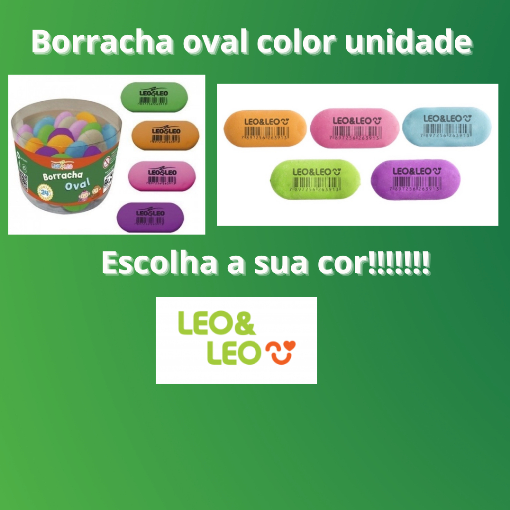 Borracha Escolar Oval Colorida Leo & Leo 1 Unidade em Oferta na Shopee