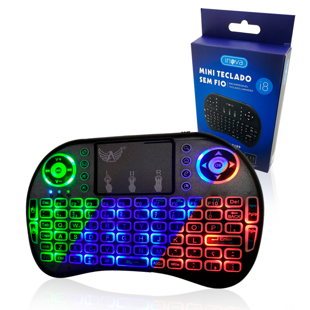 Mini Teclado e Touch Pad Portátil Controle Sem Fio Wireless Iluminado