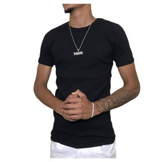 Camiseta Canelada Slim Justa ao Corpo Estilo Americano em Oferta na Shopee