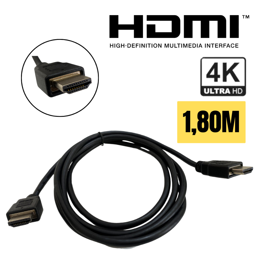 Cabo Hdmi para Monitor Televisão Computador Notebook 1,80m 4k Full Hd 2.0 Com Garantia e Nota Fiscal