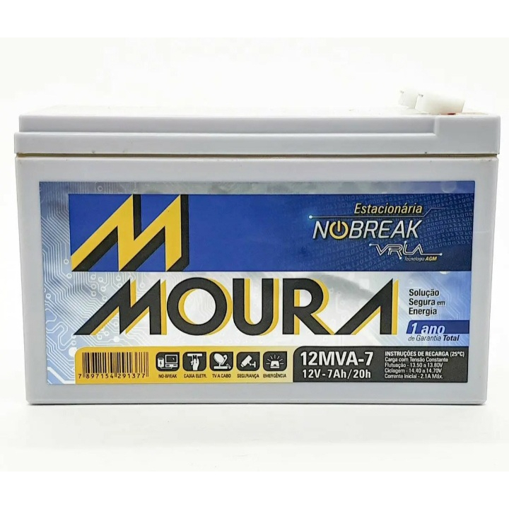 Bateria Moura Estacionária 12MVA 7AH 12V para alarme, cerca elétrica, nobreak