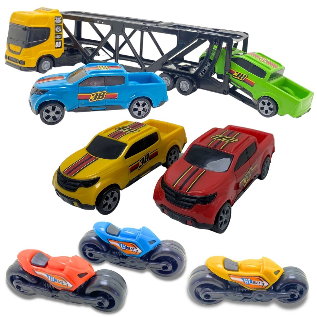 Kit 8 Brinquedos Menino Carrinho Motinha Caminhão Cegonha