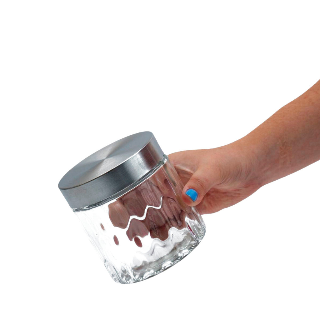 Detalhes do Pote bolhas 800ml de vidro com tampa inox redondo - Mozcada
