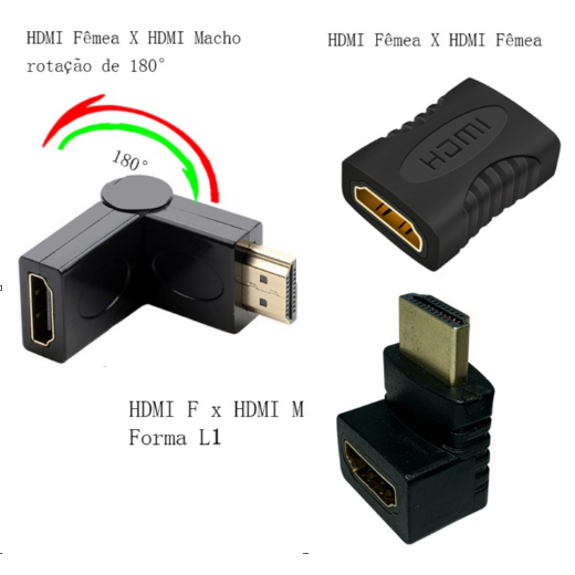 Adaptador Hdmi (HDMI FEMEA X HDMI FEMEA)( HDMI FEMEA X HDMI MACHO rotação de 180°)