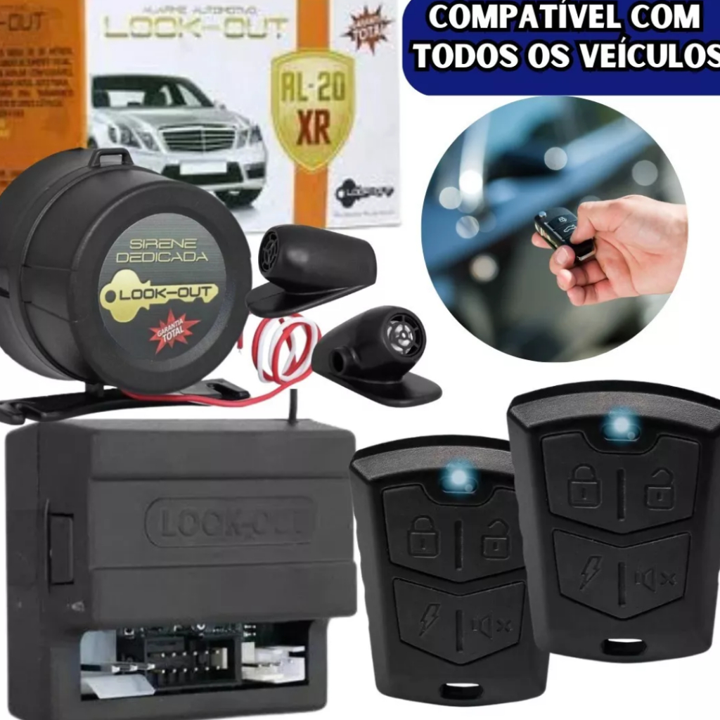 Kit Alarme Automotivo 2 Controles Levanta Vidro Auto trava Corta Ignição Look out Al20XR