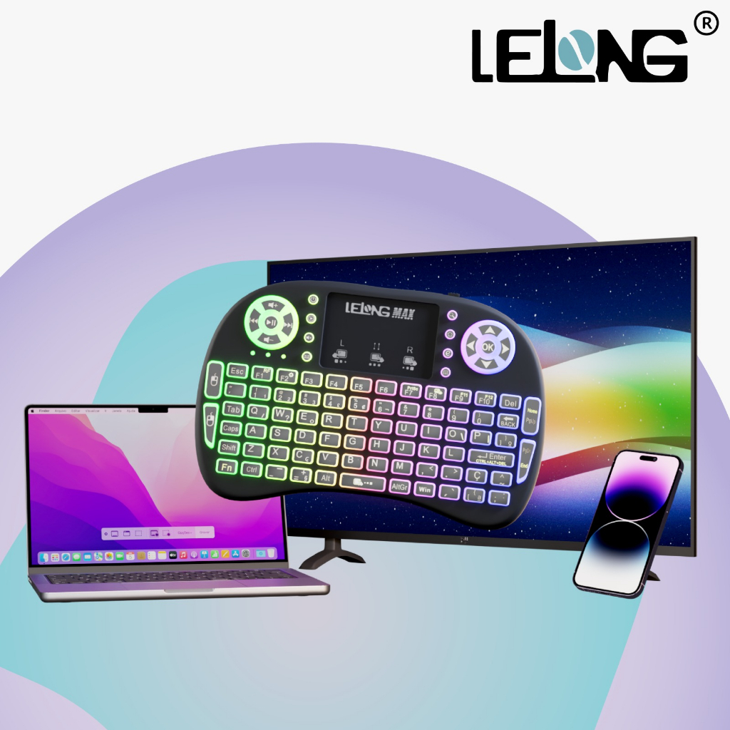Teclado Sem Fio Controle Para TV Box⁄Smart⁄Pc Iluminado Luz LED