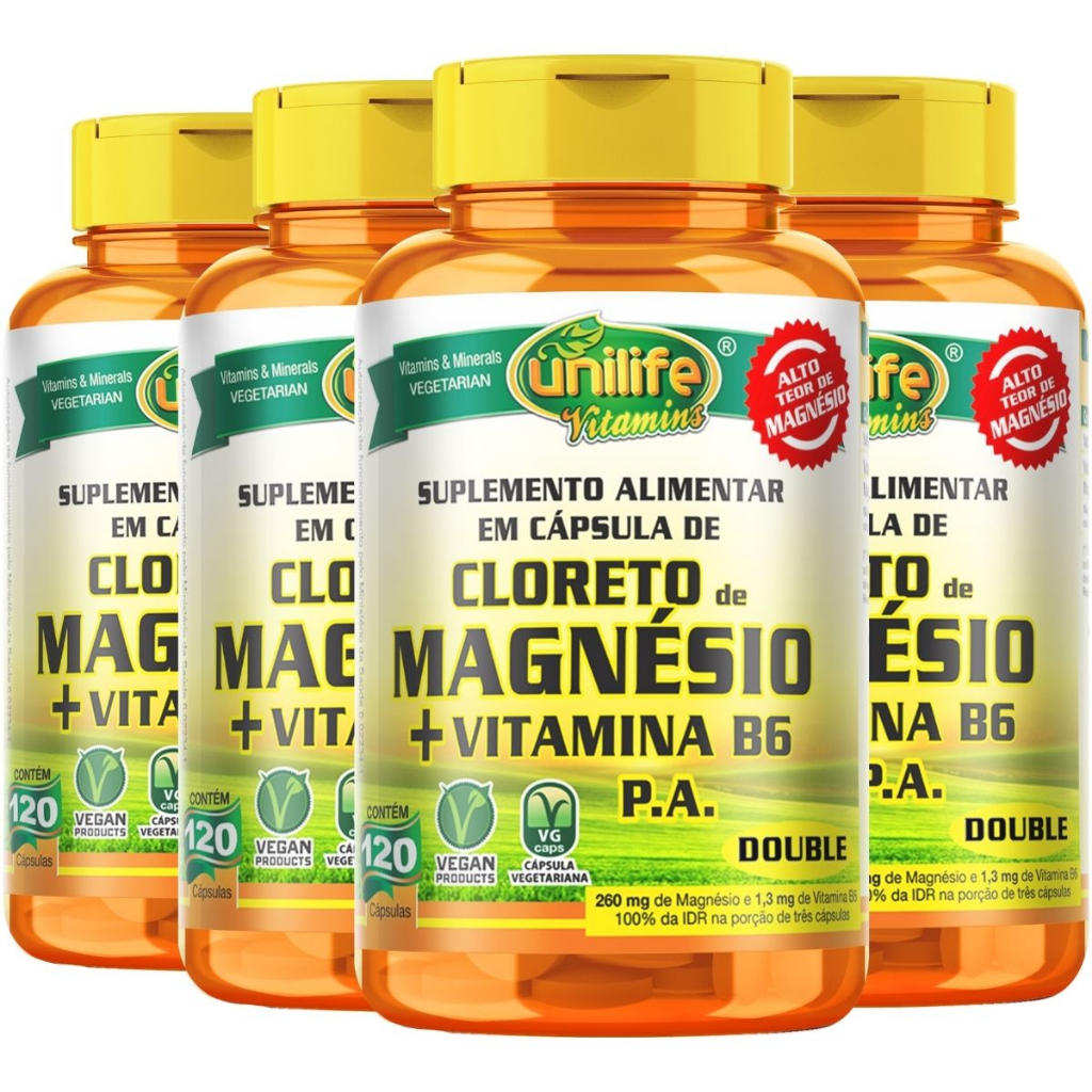 Kit 4 - Cloreto De Magnésio C/ Vit B6 120 Cáps 800mg Unilife