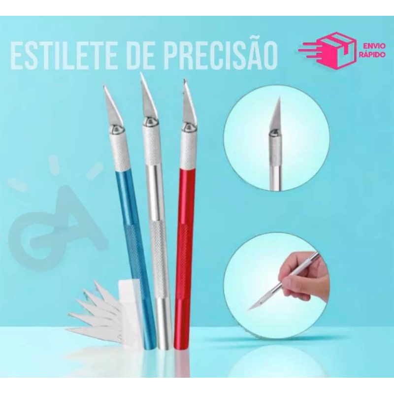 Estilete de precisão para artesanato - Bisturi com 5 lâminas refil
