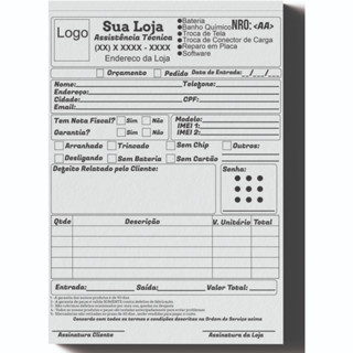 Kit com 5 un - Bloco - Ordem de Serviço - Talão de Pedido - Personalizado - A6 - Assistência Técnica de Celulares