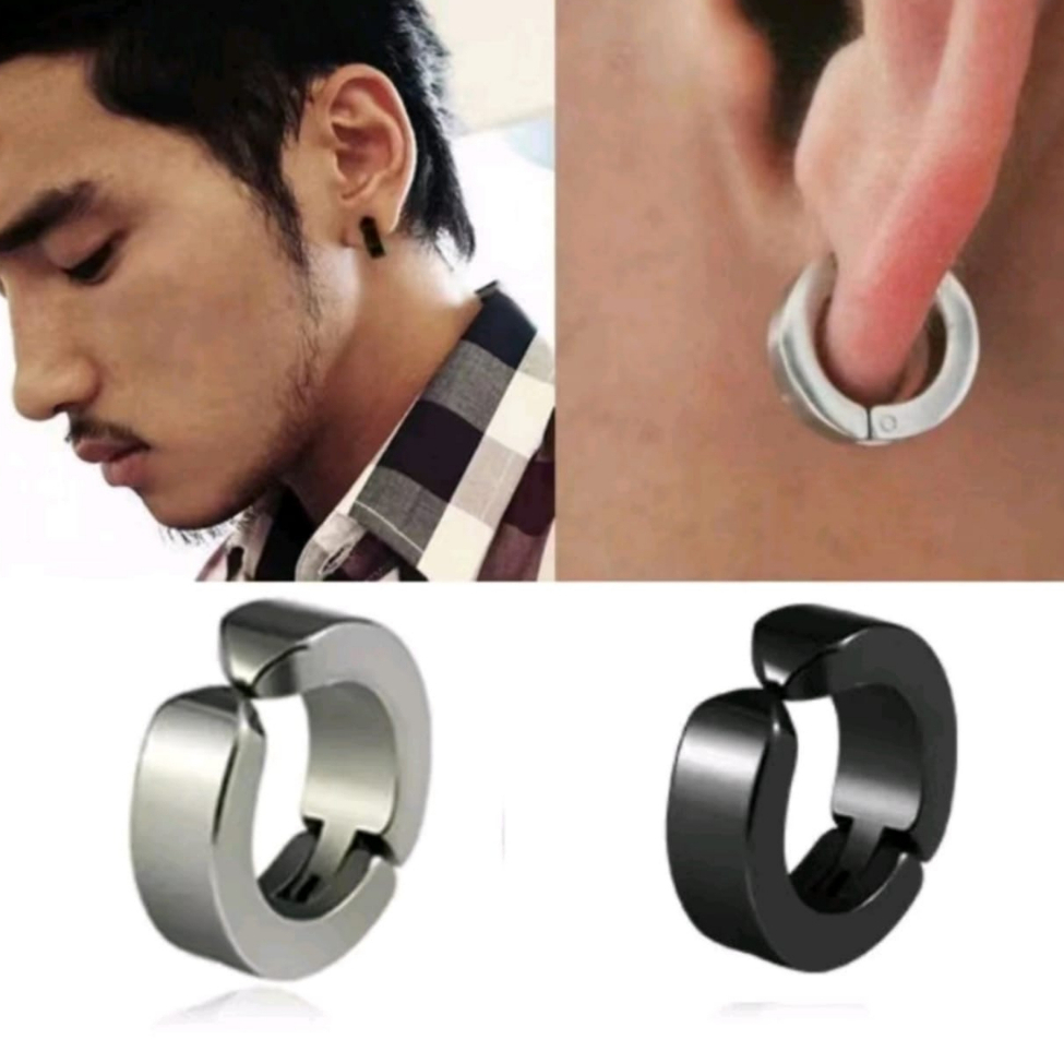 Brinco Masculino Argola Prata Falso Alargador 1 Par -Pressao