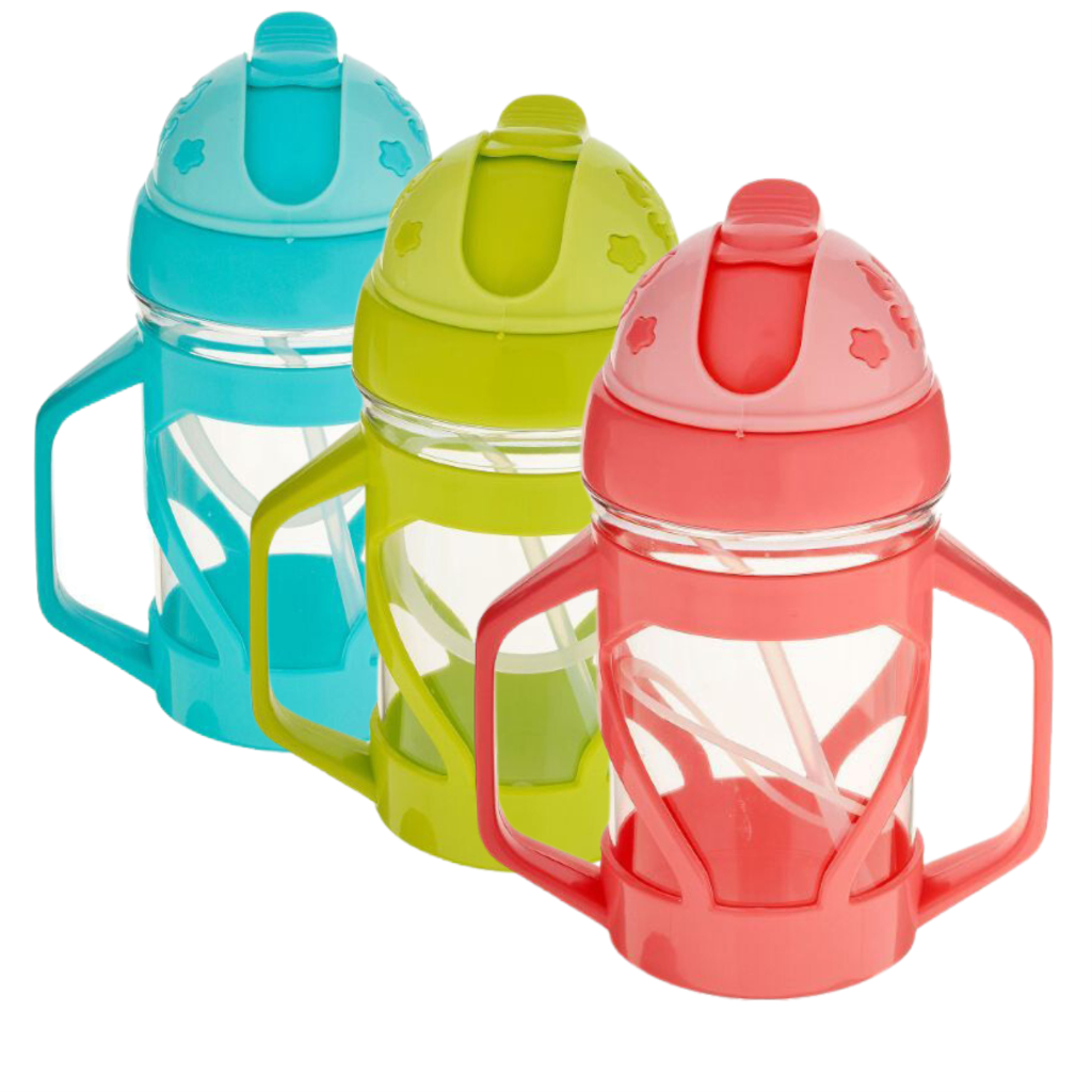 Garrafa Infantil de Transição Caneca Bico de Silicone  Copo com Alça E Canudo 300ml