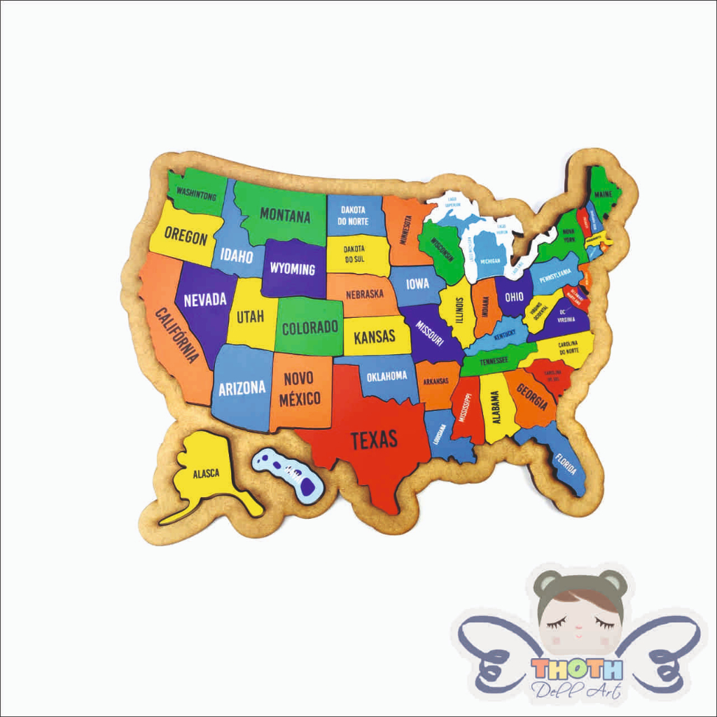 Quebra-Cabeça Mapa dos Estados Unidos: Brinquedo Educativo em MDF, Estados e Capitais. em Oferta na Shopee